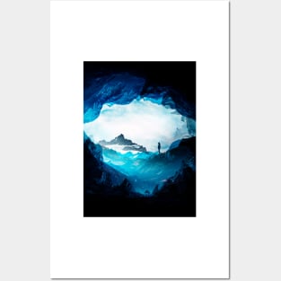 Figure Silhouette Blue Misty Mountains Posters and Art